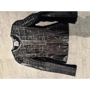 NWOT Hervé Léger Black Leather Jacket with Quilted Detailing